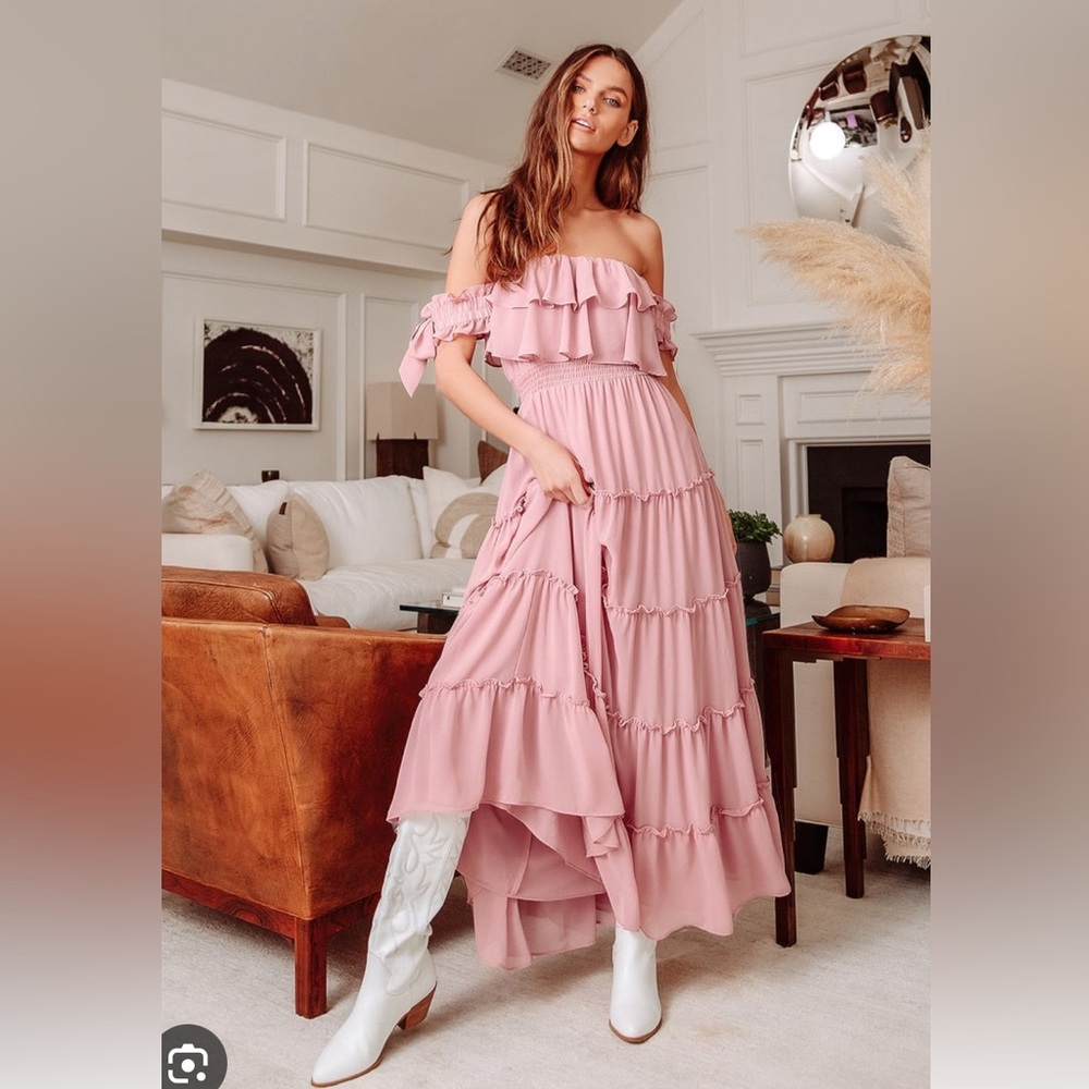 Chance for us blush pink off the shoulder ruffled maxi dress